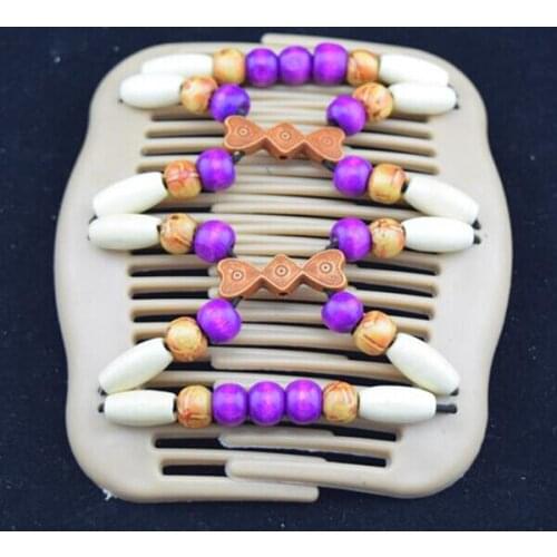 High quality plastic double combs wood beads twin hair clip magic comb for women hair accessories free shipping