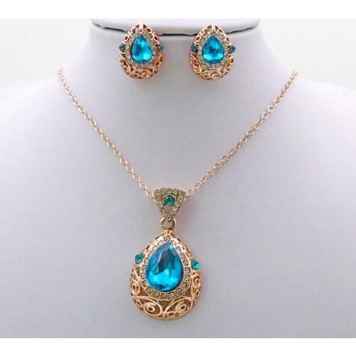 Fooderwerk Jewelry Fashion Openwork Pattern Crystal Droplet Crystal Women Necklace Stud Earrings Two-piece Jewelry Set