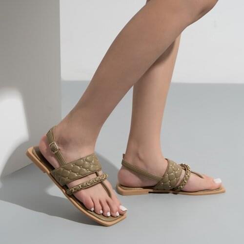 Rivets chain flat sandals female leisure square flat sandals