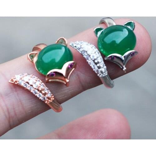 Womens Rings S925 Sliver Jade Stone Rings Green Purple Red Fox Rings Zircon Gold-plated Jewelry Gift for Female Fine Jewelry