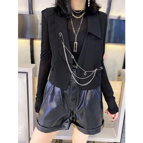 2021 Korean Fashion Womens Vest Jacket New Lapel Belt Female Casual Vest Large Size Sleeveless Cardigan