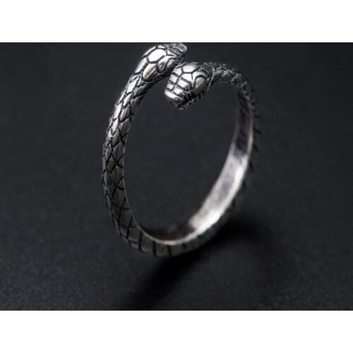 Animal Spirit Snake Ring 925 Silver Vintage Punk Exaggerated Adjustable Ring for women Simple Stereoscopic Snake head Jewelry