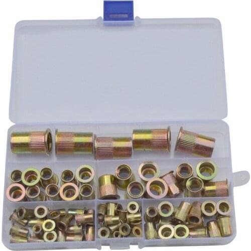 100pcs Box Rivet Nut Carbon steel M3 M4 M5 M6 M8 Flat Head Threaded Rivet Insert Nutsert Cap Perforated Rivet Nuts