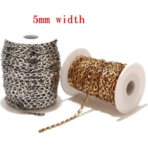 2Meters Stainless Steel Gold Plated 5mm Width Chains Charm Oval Rolo Cable Link Chain for DIY Jewelry Necklaces Making Findings