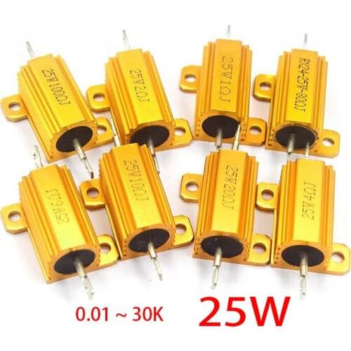 25W Aluminum Power Metal Shell Case Wirewound Resistor 0.01 ~ 30K 0.05 0.1 0.5 1 2 3 5 6 8 10 20 100 150 200 300 500 1K 10K ohm