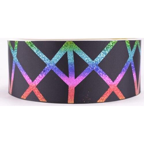 3" 75mm rainbow hologram foil patterns grosgrain polyester ribbon sparkle laser 10Y 50Y