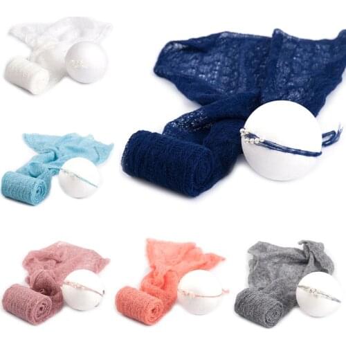 87HD 2 Pcs/set Baby Photography Props Blanket Wraps Stretch Knit Wrap Photo Newborn Cloth Accessories Headdress
