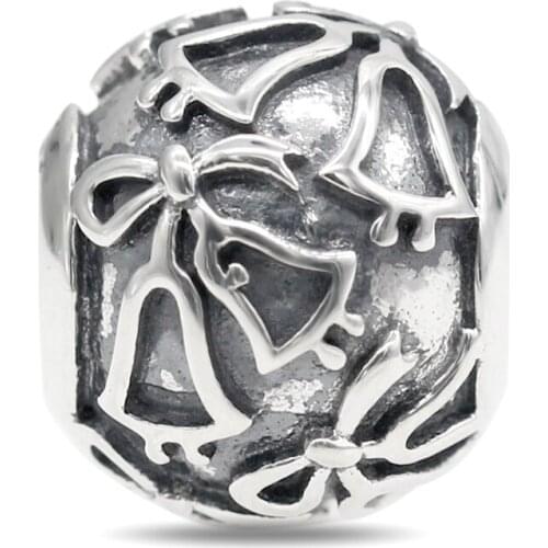 925 Sterling Silver Bow tie bells Beads Fit Original Pandora Charm Bracelets For Women Jewelry Christmas Gift