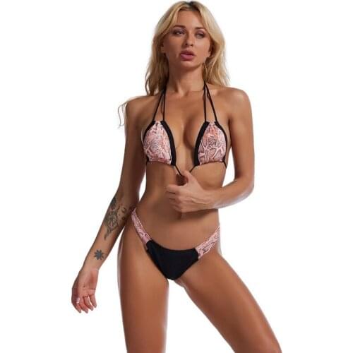 Brazilian Snake Print Swimsuit 2021 Women Halter Bikini set Thong Swimwear Female Beach Wear Sexy Bathing Suit Triangle Biquini