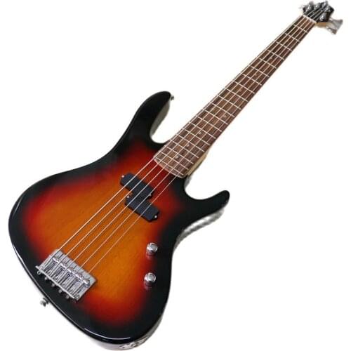 Electric bass guitar 5 string 43 inch bass guitar sunburst color Canada maple wood neck solid basswood with some flaw