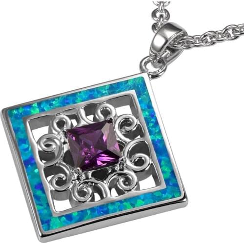 Blue Fire Opal Purple Crystal Zircon 925 Sterling Silver Pendant P265