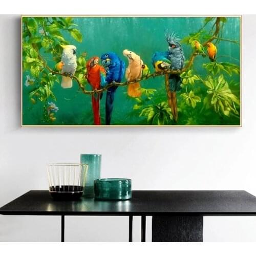 Artistic Parrot Bird on Branches Wood Landscape Canvas Painting Art Poster Print Wall Art Picture for Living Room Decor Cuadros