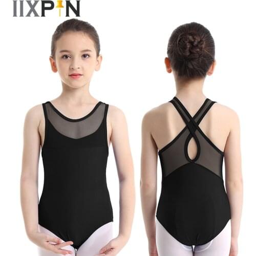 IIXPIN Ballet leotards for girls Gymnastics Leotard Sleeveless Mesh Splice Criss-cross Cutout Back Ballet Dance costume Jumpsuit