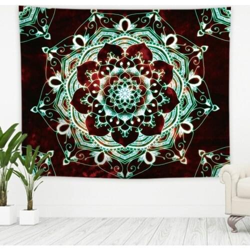 Indian Green Red Flower Tapestry Vintage Exotic Summer Mandala Frame for Bedroom Photography Wall Decor