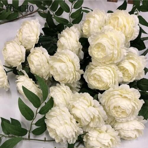 9 Heads Artificial Peony Flowers Silk Peony Bouquet Christmas Wreath Home Decoration White Peony Fake Flower Chinese Peony Roses