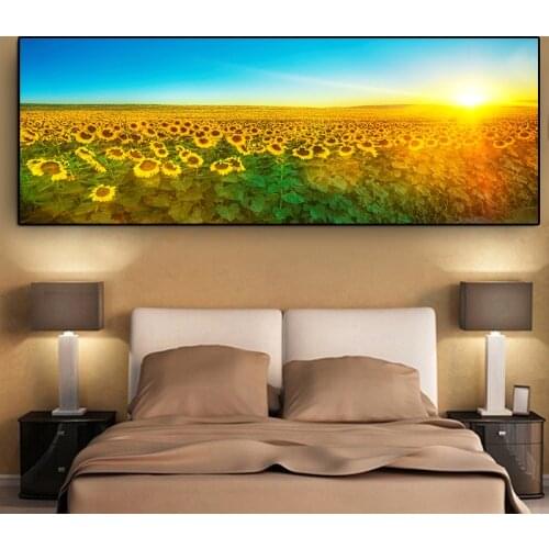 Canvas Painting HD Sunflower Nordic Sunrise Landscape Posters and Wall Art Pictures Cuadros Living Room Home Decor Decoration