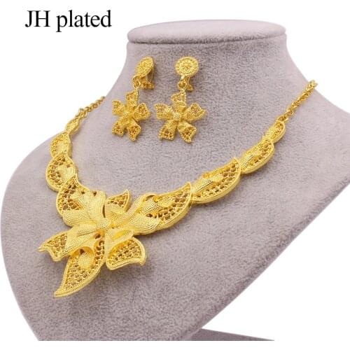 Jewelry sets jewellery set gold color necklace earrings for women party African Dubai bridal wedding gifts collares wholesale