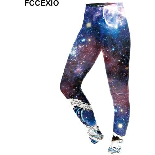 FCCEXIO New Style 2019 Leggings Women Galaxy Space Digital Print Legging Fitness Leggins Workout Plus Size Pants Legins Trousers