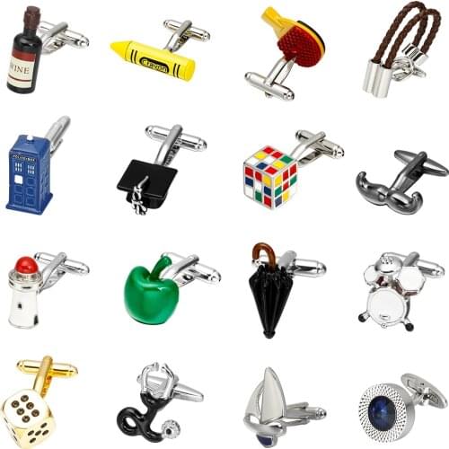 MeMolissa Hot Sale Novelty Cufflinks 18 Designs Umbrella/Wine bottle/Crayons/Cube/Apple/Lighthouse Design High Quality Cufflinks