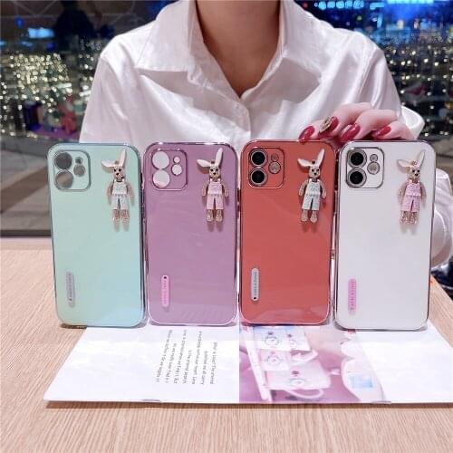 Soft 3D Cute Cartoon Rabbit Phone Case With Plating Edge For iPhone 11 12 Mini Pro Max X XR XS 7 8 Plus Personality Luxury Cover
