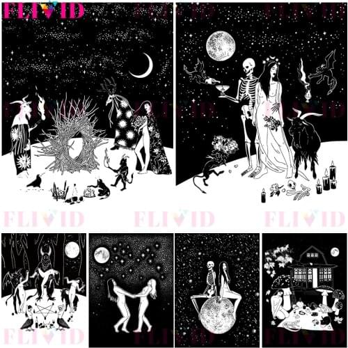 Witch Black Wedding Art Print Gothic Wall Art Canvas Painting Combination Of Witch And Demon Poster And Print Decor Unframed