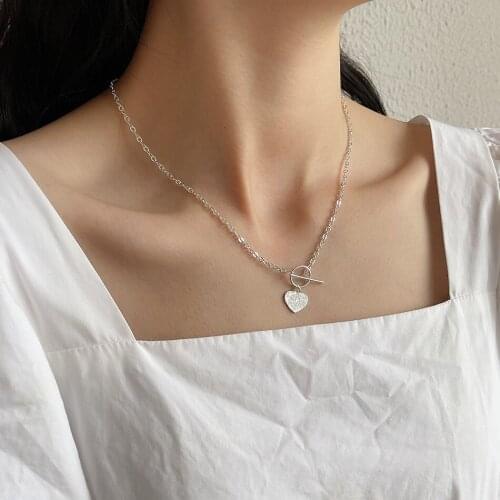 Amaiyllis 925 Sterling Silver Simple Love Heart Necklace Pendant OT Buckle Long Necklace Jewelry For Women