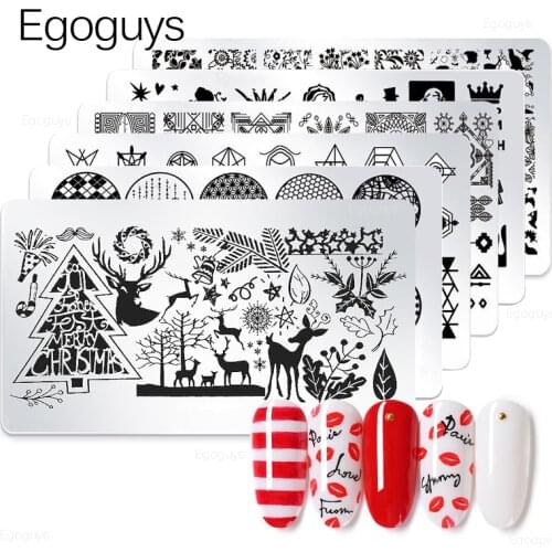 Christmas Nail Art Printing Stamping Templates Rectangle Stainless Steel Snowflake Pictures Print Plates Geometric Stamp Stencil