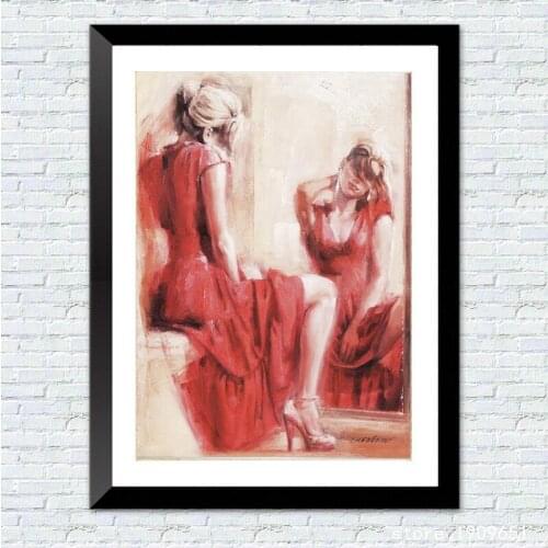 No frame impression figures sexy red dress woman canvas printings oil painting printed on cotton wall art decoration picture