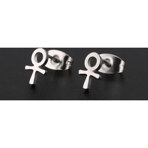 Yungqi Goth Cross Earring Mens Egyptian Ankh Stud Earrings Stainless Steel Male Punk Cartilage Girl Symbol Earring Jewelry