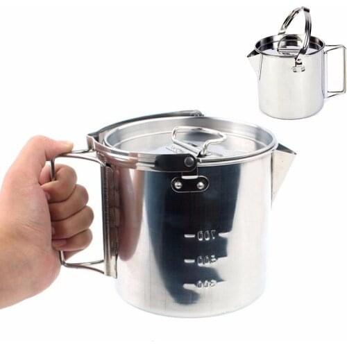 1.2L Stainless Steel Foldable Hanging Pot Outdoor Camping Picnic Hiking Portable Ultralight Heat Water Kettle Teapot Coffee Pot