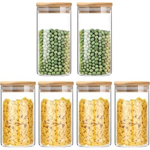 Sealed Food Storage Bottle Glass Jars With Lid, 6Pcs, For Storing Food, Seeds, Tea, Coffee, Candy