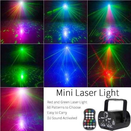 Party Lights Disco Laser Light Show Mini RG Lazer Projector RGB LED Starry Gobo Patterns 60 Kinds USB Powered For Home Club DJ