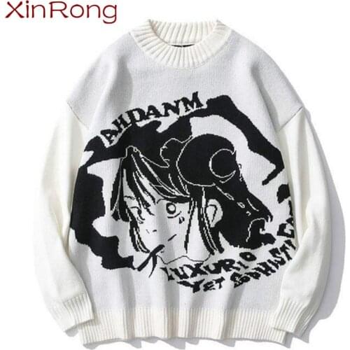 Anime Couple Harajuku Sweater Retro Hip Hop Street Clothing Retro Japanese Girl Knitted Sweater Pullover Personalized Loose Top