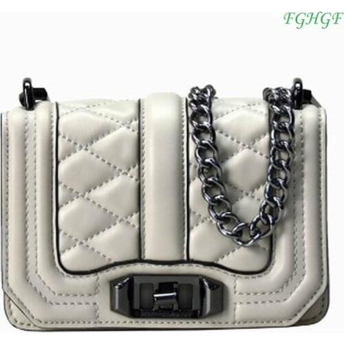 Fashion trend diagonal span mini bag cowhide leather mini leather bag rhombic chain bag