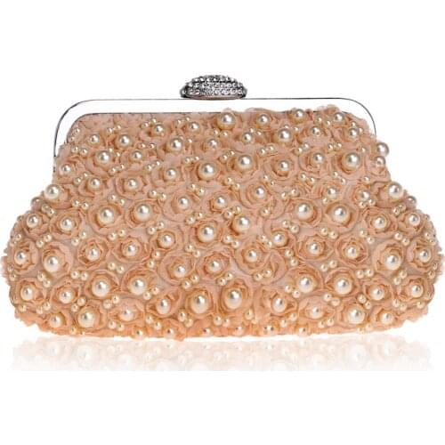 Pearl Beaded Clip Evening Handbags For Women New Elegant Korean Small Dinner Bag Ladies Chain Wedding Party Clutchs And Purses