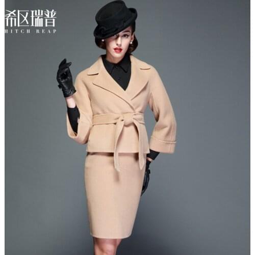 High End Celebrity Double Face 90% Wool Fashion Suit Collar Professional Suit Skirt Formal Dress
