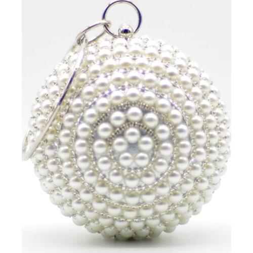 Hot Selling Fashion Wedding Bridal Ladies Crystal Pearl Beaded Ball Shaped Box Women Dinner Purse Evening Clutches Bags