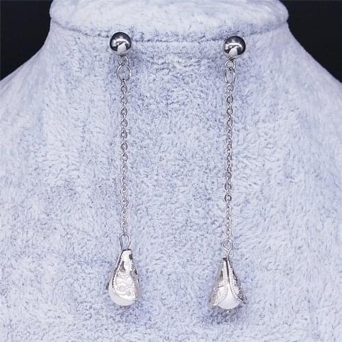 2021 Freshwater Pearls Stainless Steel Earrings Women Silver Color Long Stud Earrings Fahsion Jewelry pendientes acero EXS01