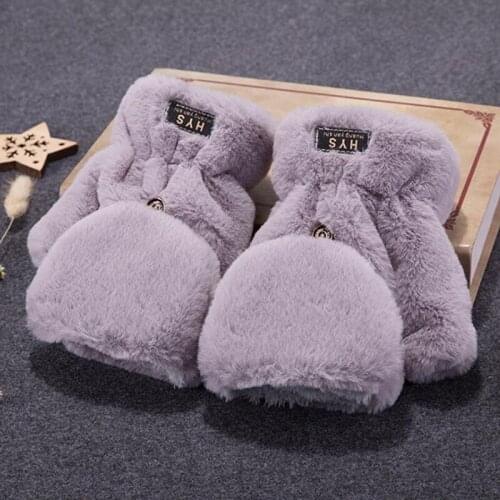 Female Thick Fingerless Plush Touch Screen Cute Gloves Women Winter New Warmer Velvet Flip Half Finger Computer Typing Glove