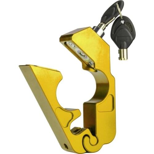 Golden Universal CNC Aluminum Motorcycle Handlebar Lock Anti-Theft Security with 2 Keys for Motorcycle Bike ATV Scooter
