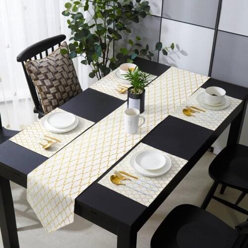 Golden Geometric Scales Table Runner Placemats Set Country Wedding Table Art Decoration for Kitchen Home Dining Holiday
