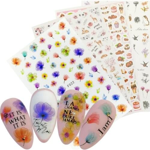 1 Sheet Flower Fruit Animal Designs 3D Nail Sticker Dessert Decal Sliders Nail Art Decal Decoration Tip Manicure