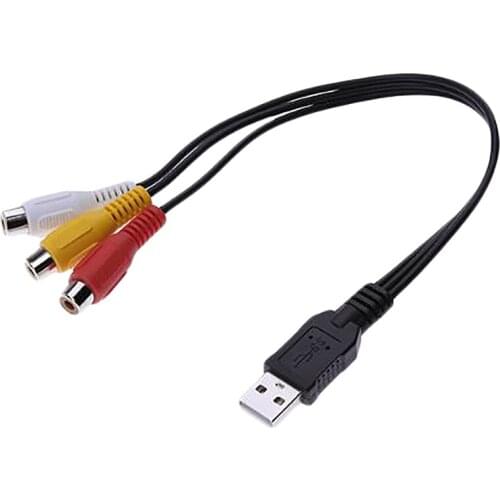 1Pc Usb Male Plug To 3 Rca Female Adapter Audio Converter Video Av A/V Cable Usb To Rca Cable For Hdtv Tv Television Wire Cord