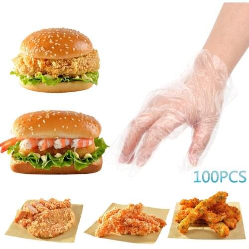 100pcs/Set Food Grade Plastic Disposable Gloves One-off Plastic Gloves Eco-friendly for Restaurant Kitchen BBQ Food Gloves