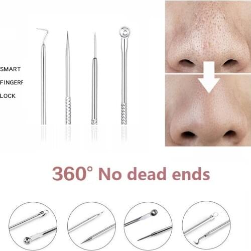 4pcs/set Professional Blackhead Acne Pimple Blackhead Remover Tool Spoon For Face Skin Care Tool Needles Facial Pore Clean #13-X