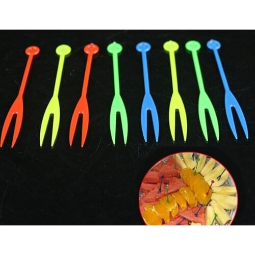 8cm 300pcs Color plastic Food Picks fruit fork Sticks Buffet Cupcake Toppers Cocktail forks Wedding Festival Decorati