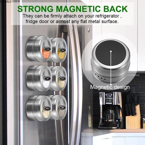 Magnetic Spice Jar Stickers Stainless Steel Spice Cans Storage Container Pepper Seasoning Sprays Kitchen Powder Storage