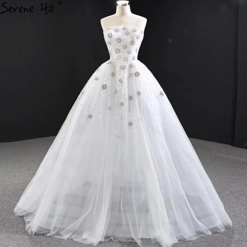 White Off Shoulder High-end Sexy Wedding Dresses 2020 Sleeveless Beading Bling Bride Gowns HM67078 Custom Made