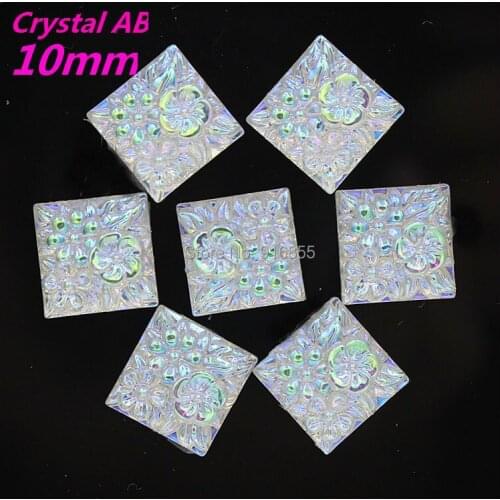Free shipping 10mm 50pcs/lot Crystal/Clear AB Flatback Square Resin Diamante Beads,Resin Flatback Rhinestones Scrapbooking DIY