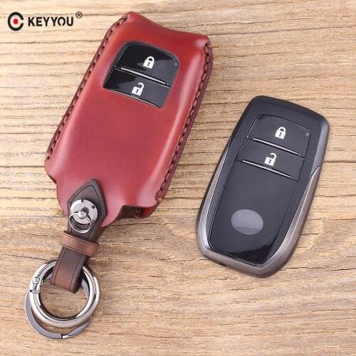KEYYOU Genuine Leather Car Key Case Cover For Toyota Highlander 2015 2016 2017 CHR C-HR 2017 RAVE 2016 2017 2018 Keychain Holder